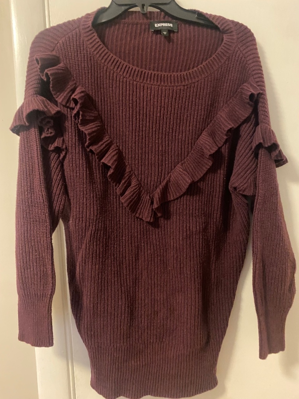 Express ruffle detail sweater in size small cranberry color